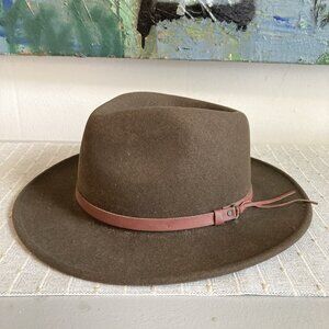 Unisex Mens Wool Hat VTG 80s Brown Felt Wool Fedora Made USA Water Resistant XL